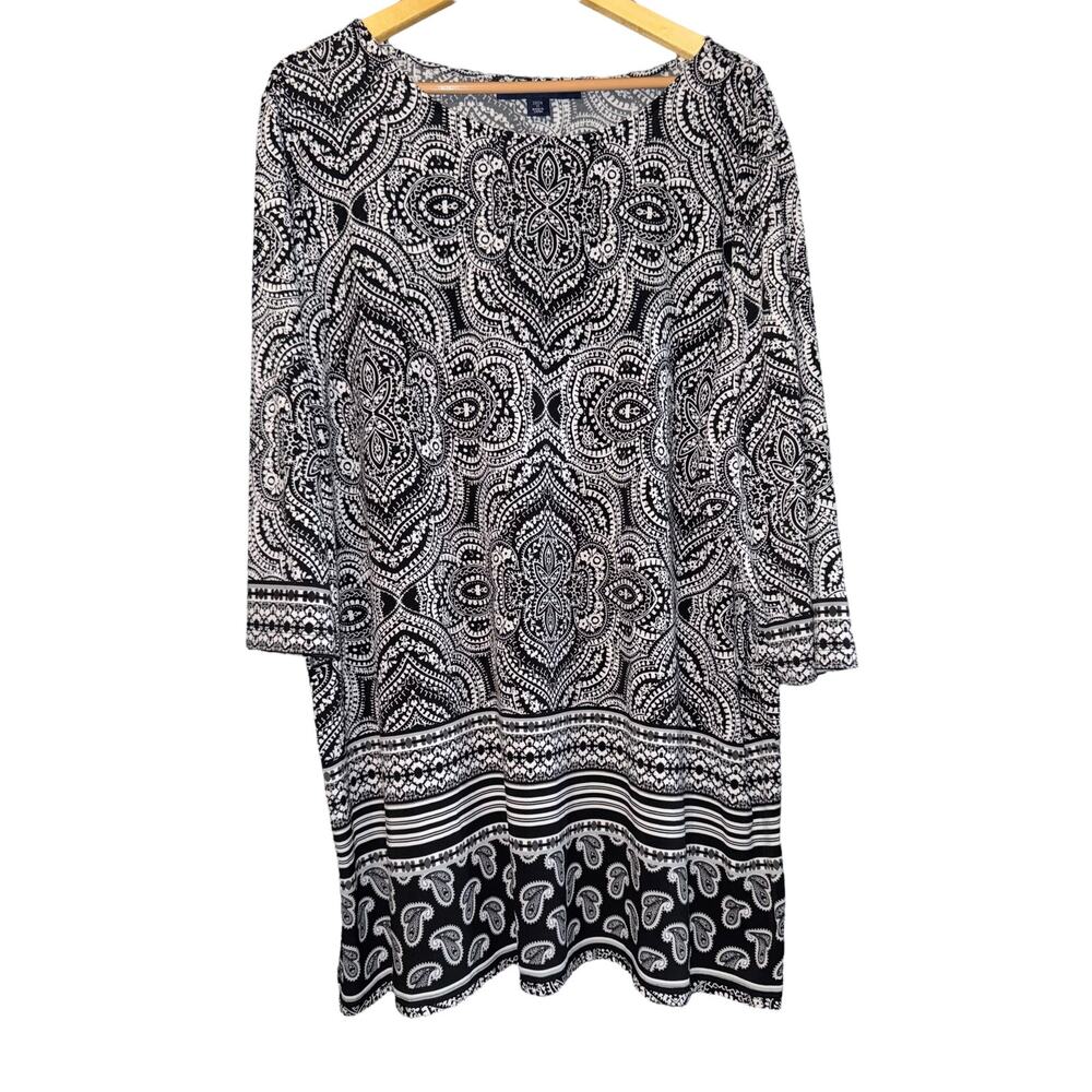 Denim 24/7 Medallion Paisley Tunic Top Women's 22 3/4 Sleeve Boho Hippie Resort